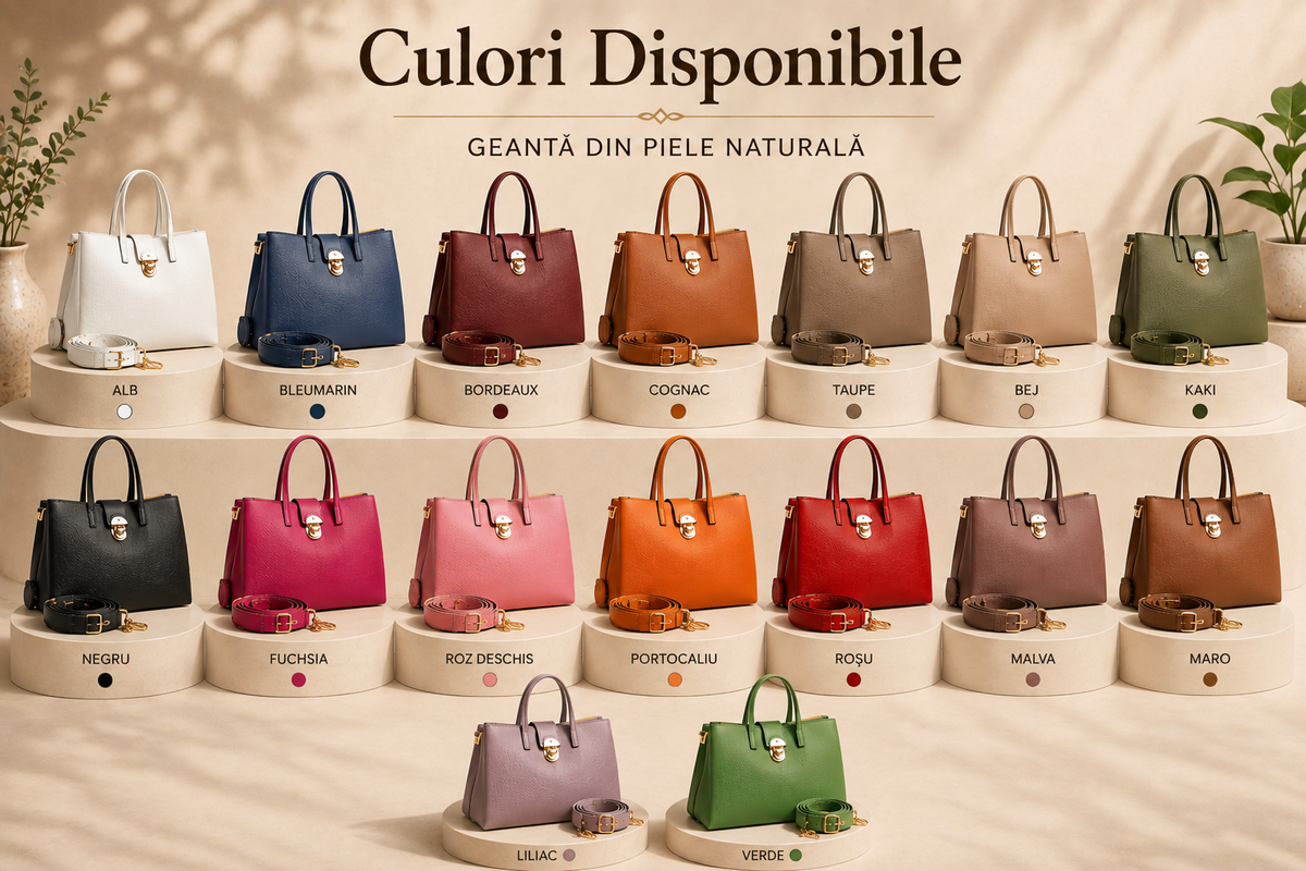 Geanta Dama Mare din Piele Naturala 39 x 16 x 26 cm – 4 Compartimente si Bareta Reglabila