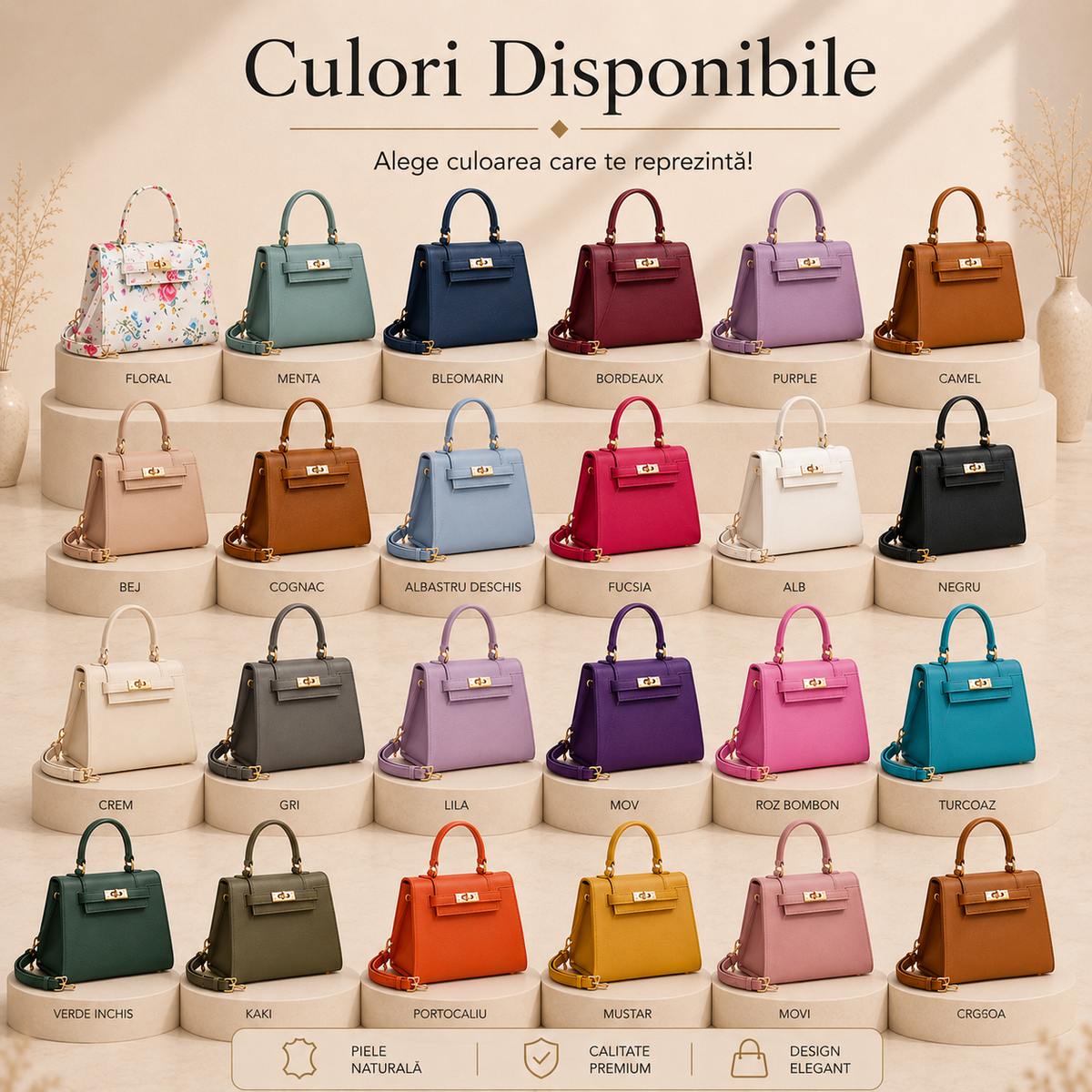 Geanta Dama din Piele Naturala 23 x 13 x 20 cm – Compacta, Eleganta si cu Bareta Reglabila