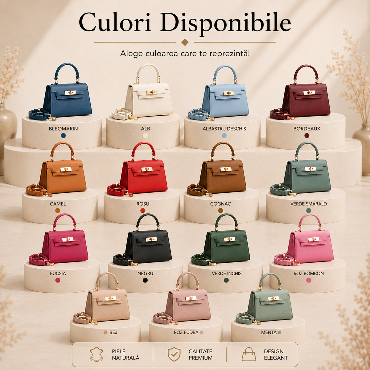 Geanta Mini Dama din Piele Naturala 21 x 8 x 14 cm – Compacta, Eleganta si cu Bareta Reglabila