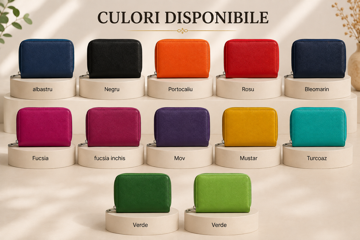 Portofel Mini Dama din Piele Naturala 15 x 4 x 10 cm – Compact, Elegant si Usor de Purtat
