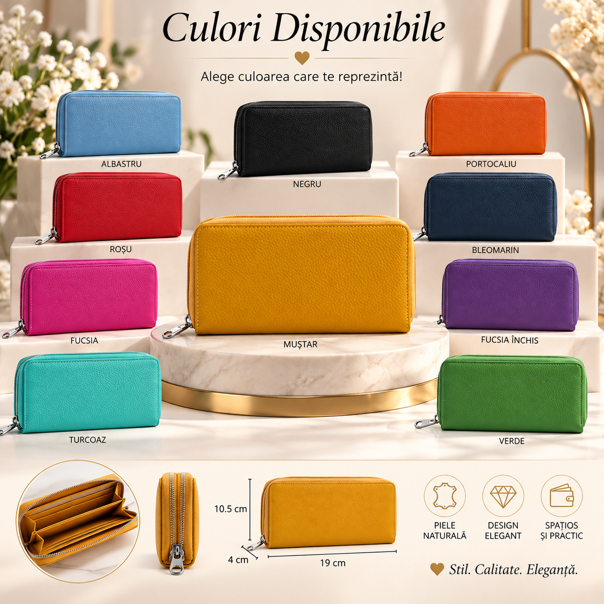 Portofel Dama din Piele Naturala 19 x 4 x 10.5 cm – Spatios, Elegant si Bine Organizat