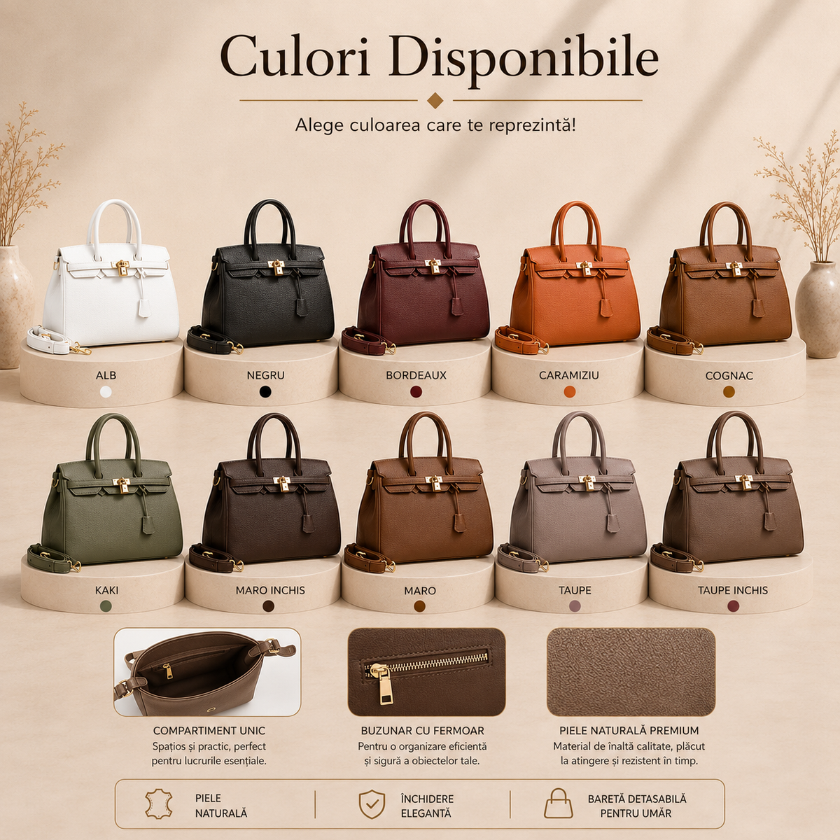 Geanta Dama Mare din Piele Naturala 39 x 17 x 25 cm – Spatioasa, Eleganta si Practica