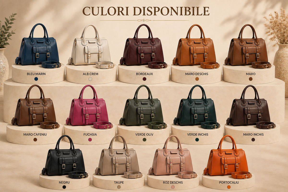 Geanta Dama Spatioasa din Piele Naturala 43 x 18 x 27 cm – 4 Buzunare si Bareta Reglabila