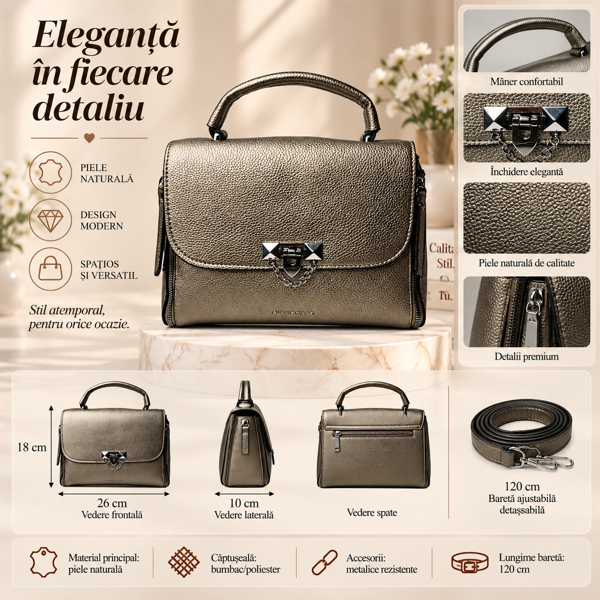 Geanta Dama Metalizata din Piele Ecologica – Eleganta, Moderna si Usor de Asortat